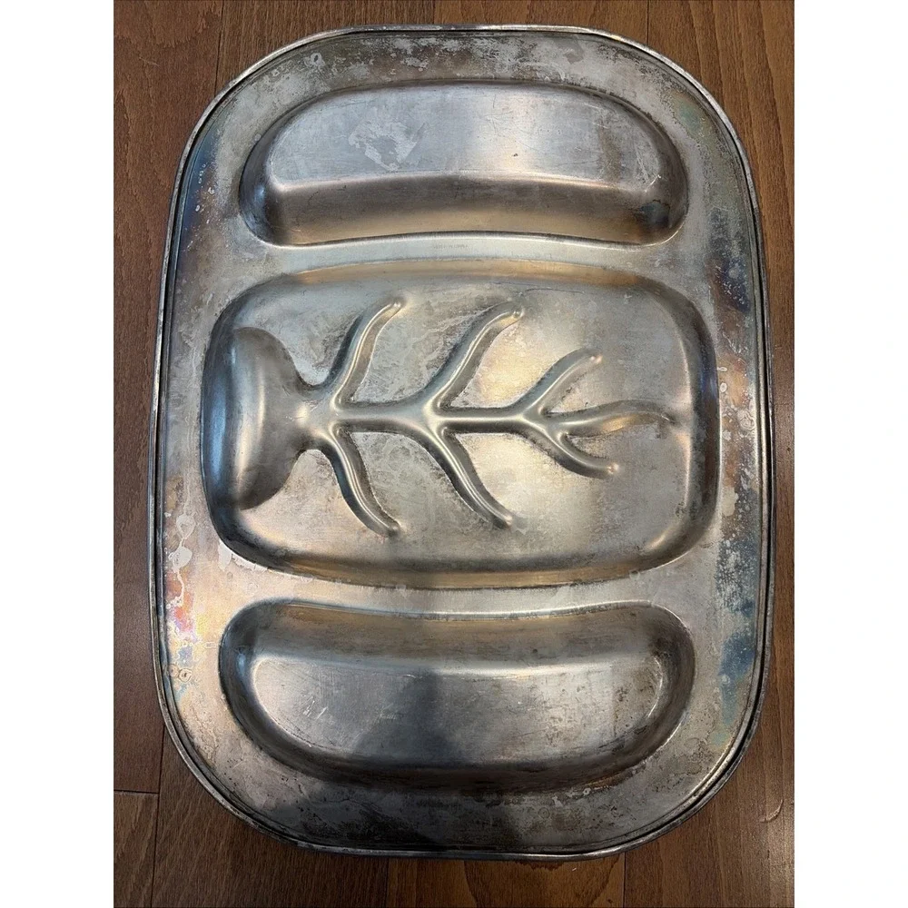 Vintage Silver Plated Divided Meat Serving Tray Silver on Copper Oval Platter